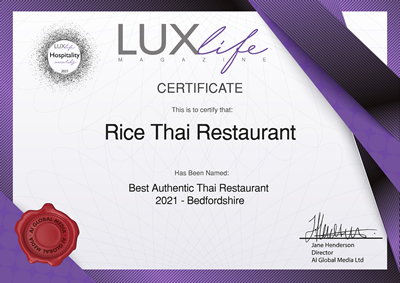 Luxlife certificate 2021 - best authentic thai restaurant
